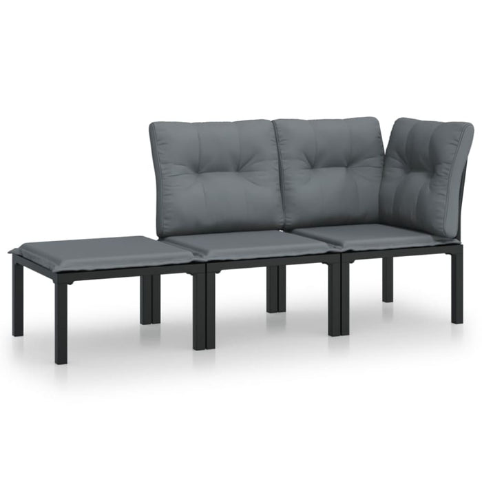 3 Piece Garden Lounge Set Black and Grey Poly Rattan Toniiab