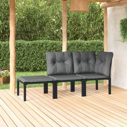 3 Piece Garden Lounge Set Black and Grey Poly Rattan Toniiab