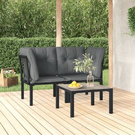3 Piece Garden Lounge Set Black and Grey Poly Rattan Toniitb
