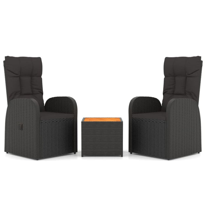 3 Piece Garden Lounge Set Black Poly Rattan&solid Wood
