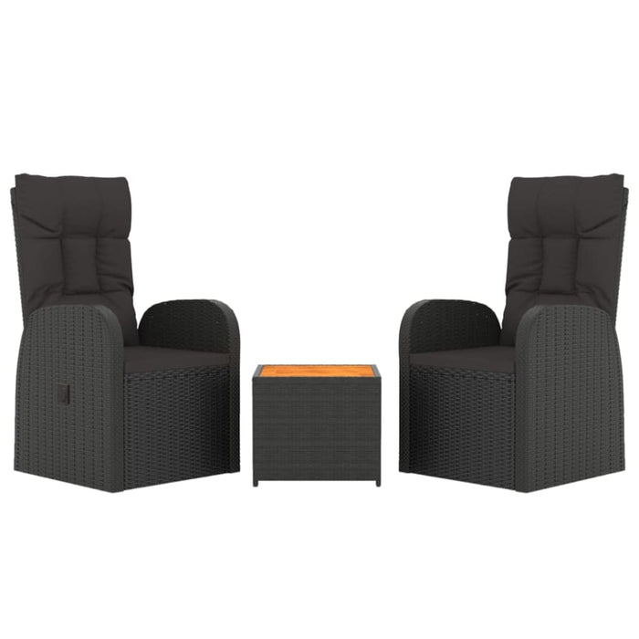3 Piece Garden Lounge Set Black Poly Rattan&solid Wood
