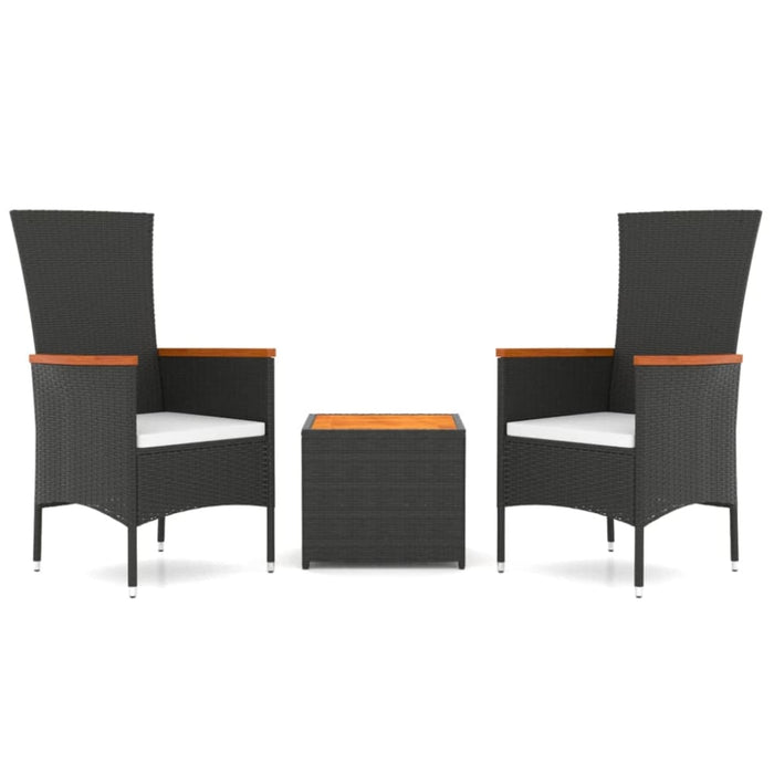 3 Piece Garden Lounge Set Black Poly Rattan&solid Wood