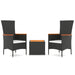 3 Piece Garden Lounge Set Black Poly Rattan&solid Wood