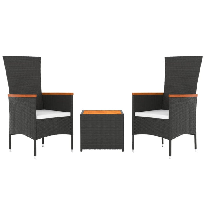 3 Piece Garden Lounge Set Black Poly Rattan&solid Wood