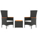 3 Piece Garden Lounge Set Black Poly Rattan&solid Wood
