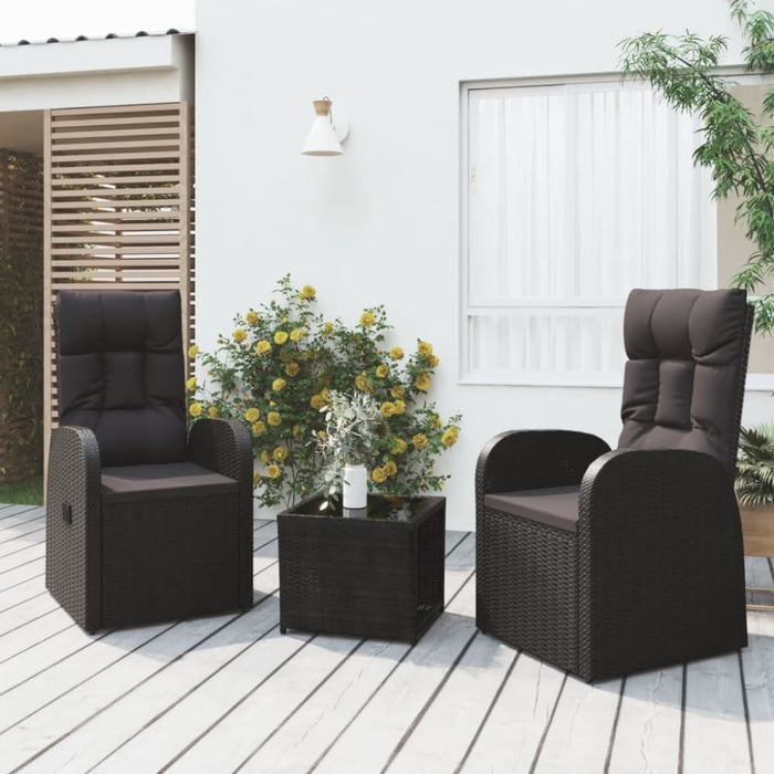 3 Piece Garden Lounge Set Black Poly Rattan&steel Topilpk