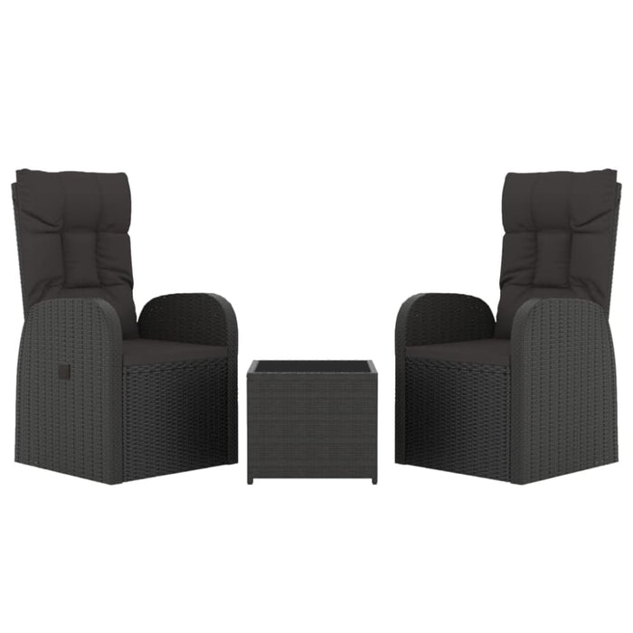 3 Piece Garden Lounge Set Black Poly Rattan&steel Topilpk