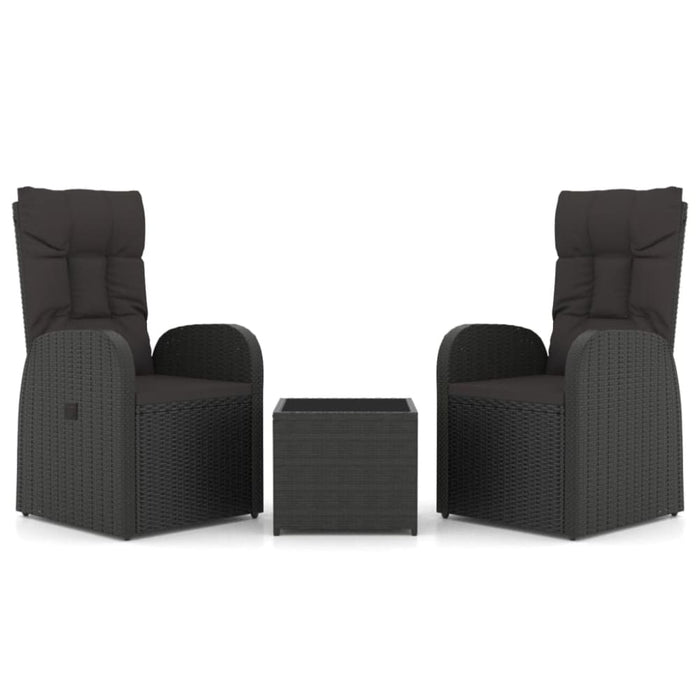3 Piece Garden Lounge Set Black Poly Rattan&steel Topilpk