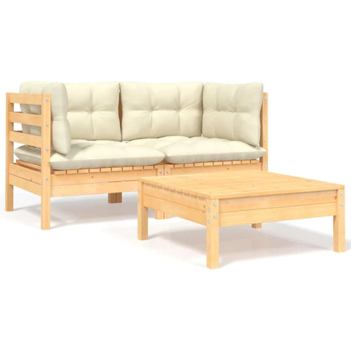 3 Piece Garden Lounge Set with Cream Cushions Solid