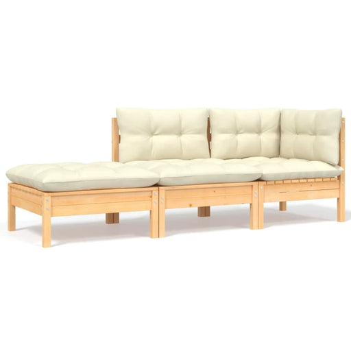 3 Piece Garden Lounge Set with Cream Cushions Solid