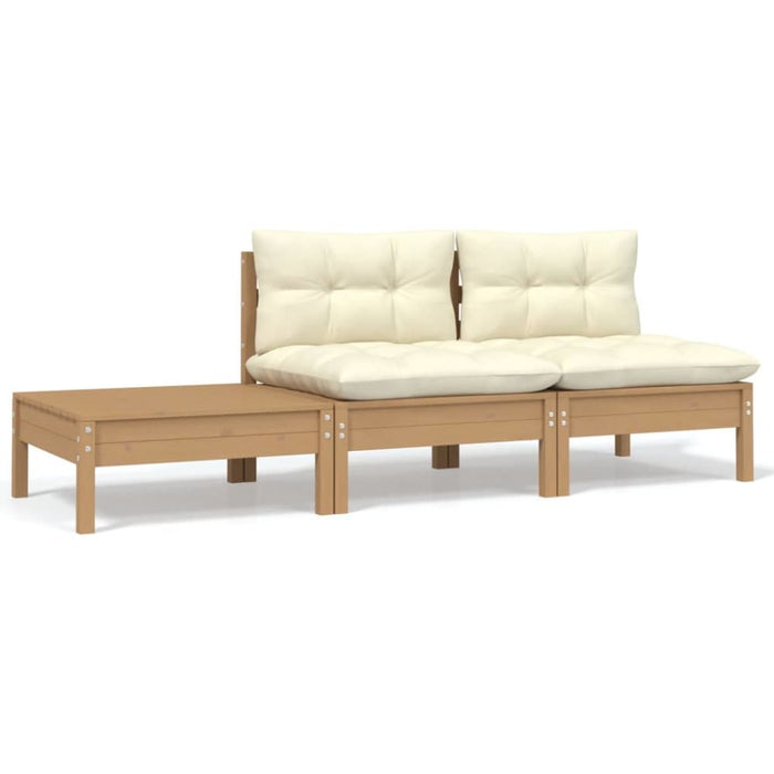 3 Piece Garden Lounge Set with Cream Cushions Solid