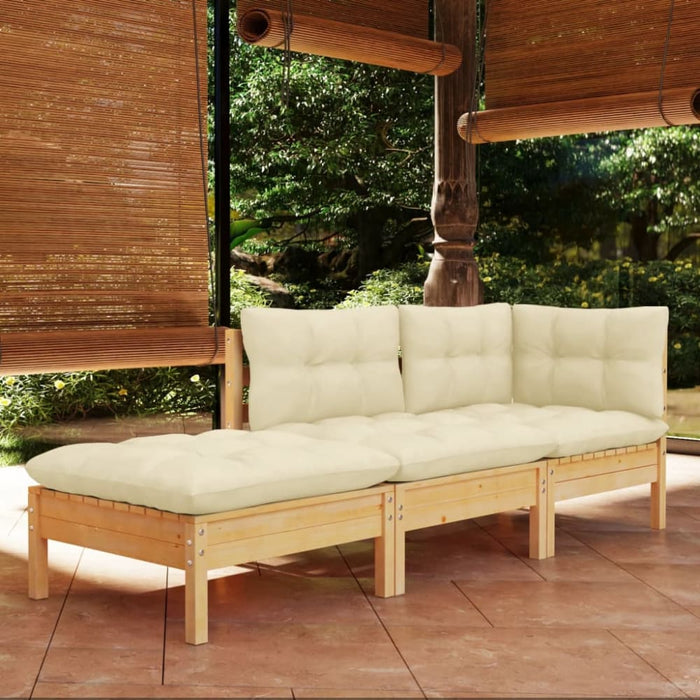 3 Piece Garden Lounge Set with Cream Cushions Solid Wood