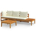 3 Piece Garden Lounge Set with Cream White Cushions Acacia