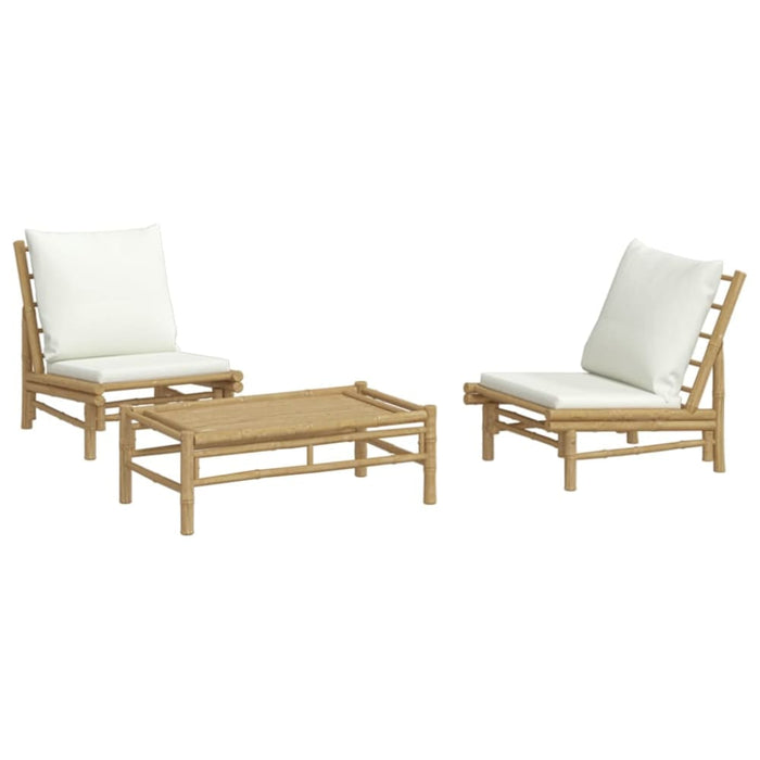 3 Piece Garden Lounge Set With Cream White Cushions Bamboo