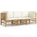 3 Piece Garden Lounge Set with Cream White Cushions Bamboo