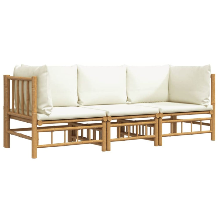 3 Piece Garden Lounge Set with Cream White Cushions Bamboo