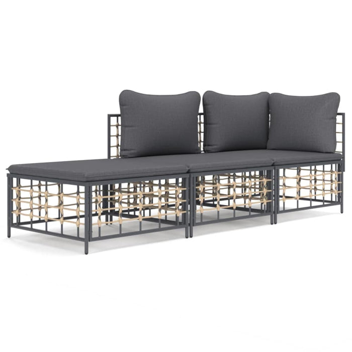 3 Piece Garden Lounge Set with Cushions Anthracite Poly