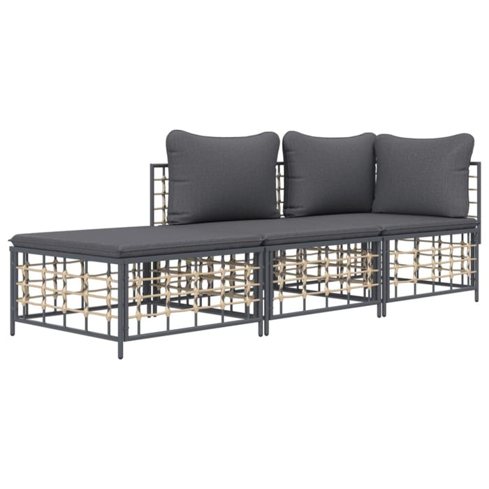 3 Piece Garden Lounge Set with Cushions Anthracite Poly