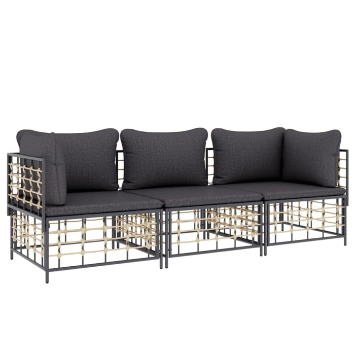 3 Piece Garden Lounge Set with Cushions Anthracite Poly