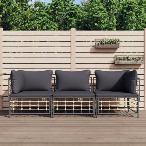 3 Piece Garden Lounge Set with Cushions Anthracite Poly
