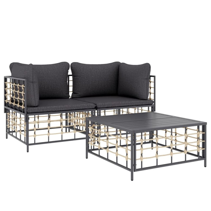 3 Piece Garden Lounge Set with Cushions Anthracite Poly