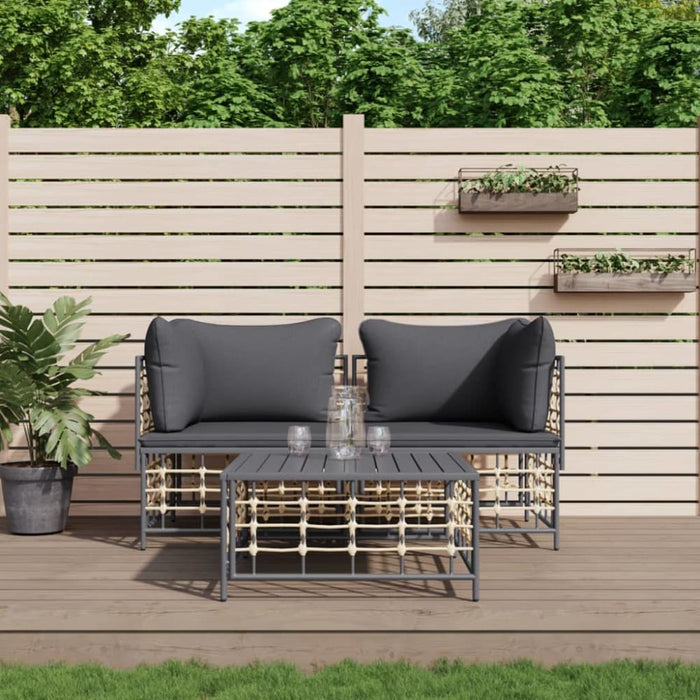 3 Piece Garden Lounge Set with Cushions Anthracite Poly
