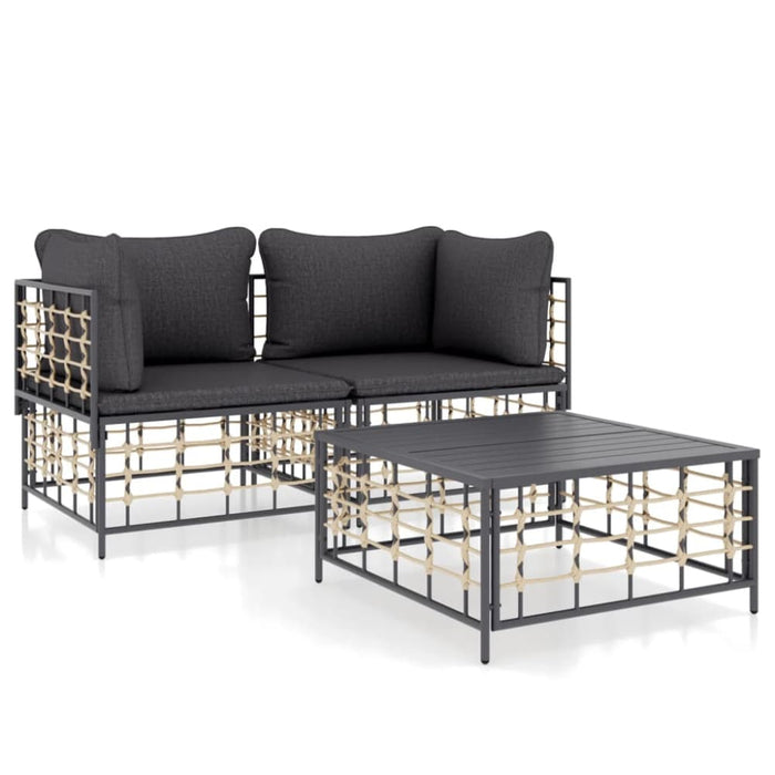 3 Piece Garden Lounge Set with Cushions Anthracite Poly