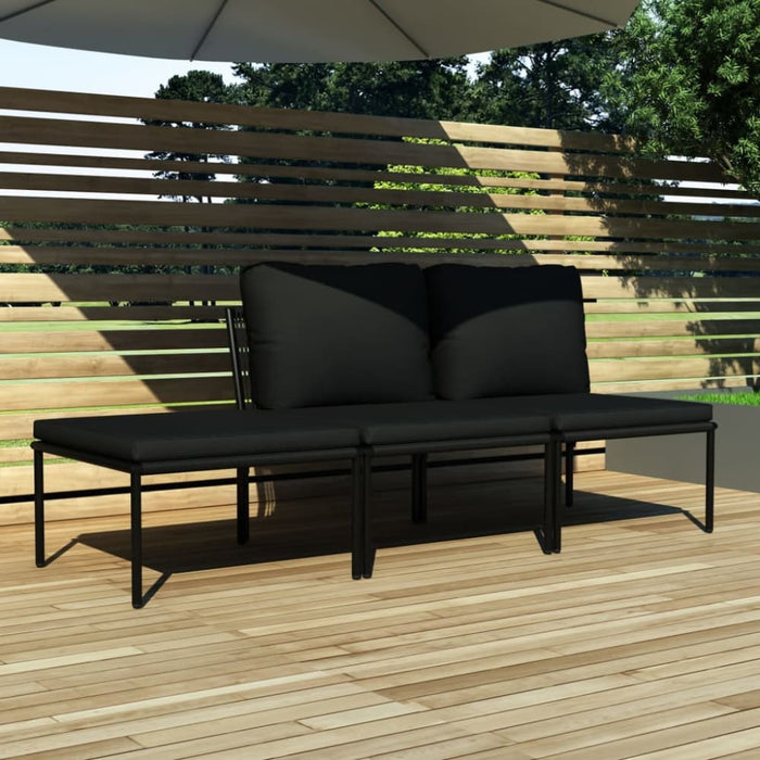 3 Piece Garden Lounge Set With Cushions Black Pvc Anpkt