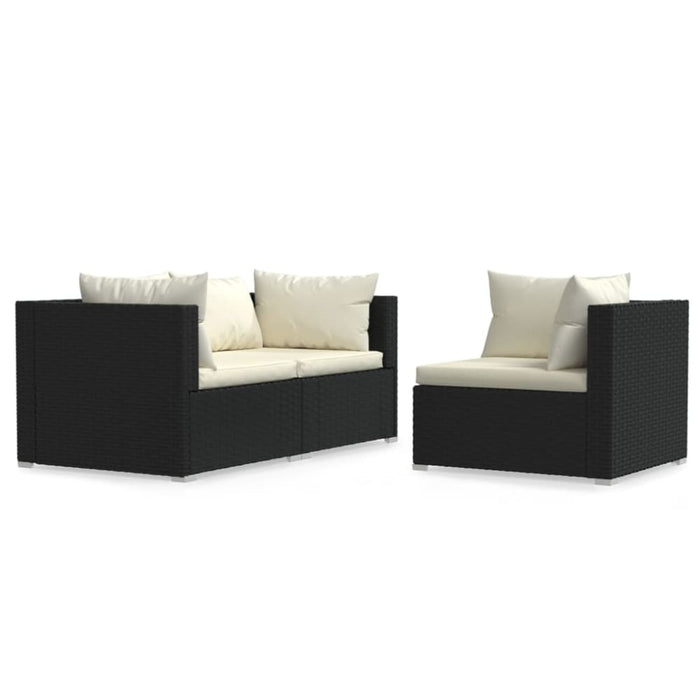 3 Piece Garden Lounge Set with Cushions Black Poly Rattan