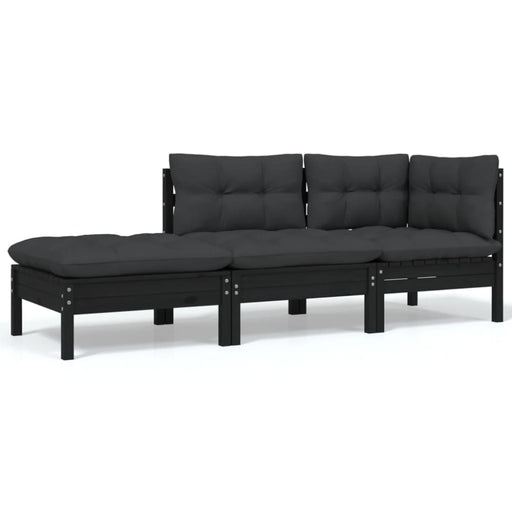 3 Piece Garden Lounge Set with Cushions Black Solid