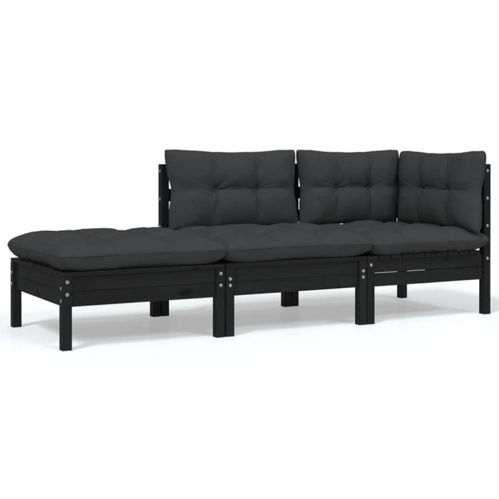 3 Piece Garden Lounge Set With Cushions Black Solid