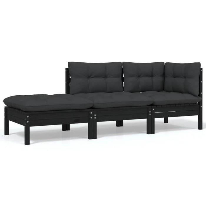 3 Piece Garden Lounge Set with Cushions Black Solid
