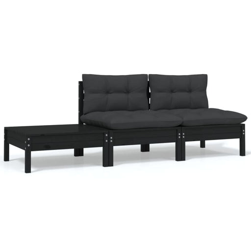 3 Piece Garden Lounge Set with Cushions Black Solid