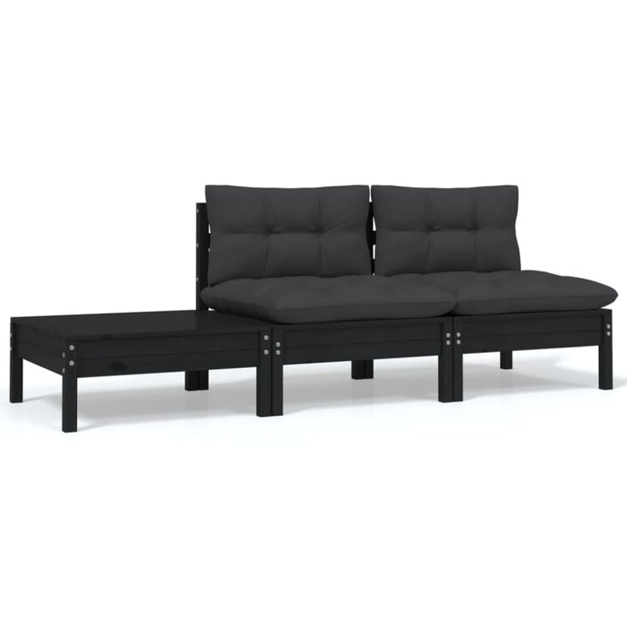 3 Piece Garden Lounge Set with Cushions Black Solid