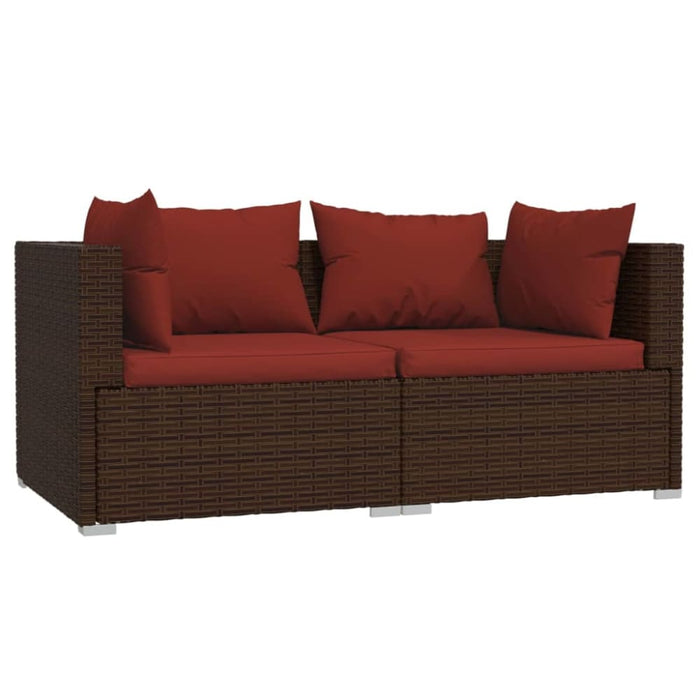 3 Piece Garden Lounge Set with Cushions Brown Poly Rattan