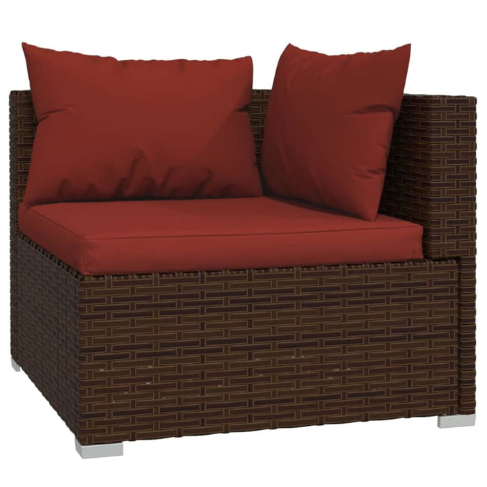 3 Piece Garden Lounge Set with Cushions Brown Poly Rattan