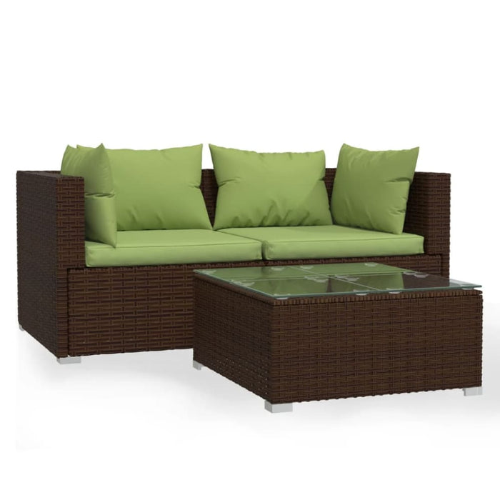 3 Piece Garden Lounge Set With Cushions Brown Poly Rattan