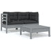 3 Piece Garden Lounge Set with Cushions Grey Solid Pinewood