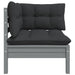 3 Piece Garden Lounge Set with Cushions Grey Solid Pinewood