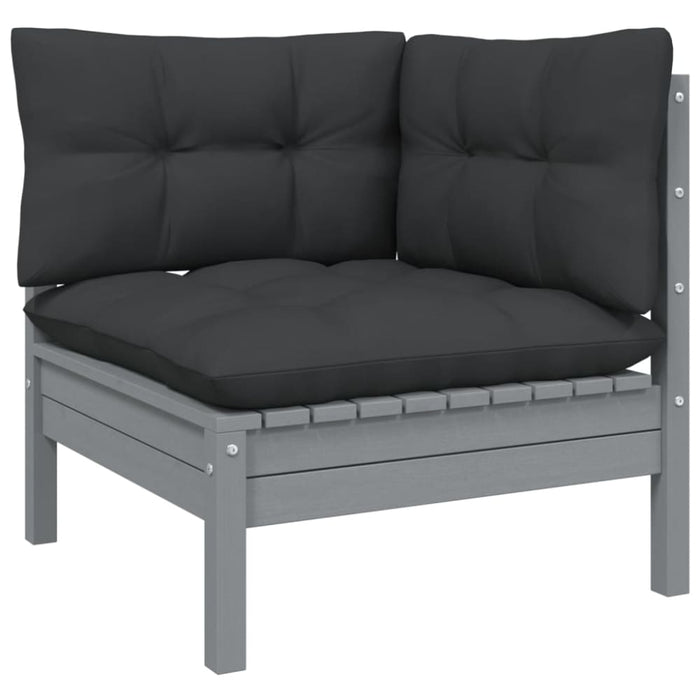 3 Piece Garden Lounge Set with Cushions Grey Solid Pinewood
