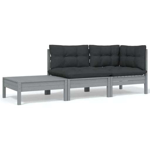 3 Piece Garden Lounge Set with Cushions Grey Solid Pinewood