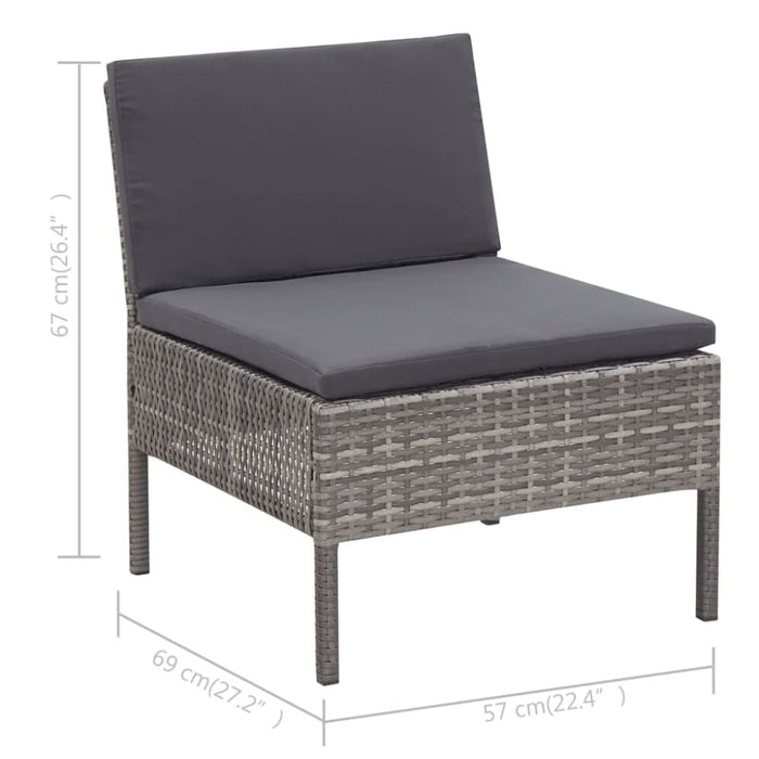 3 Piece Garden Lounge Set with Cushions Poly Rattan Grey