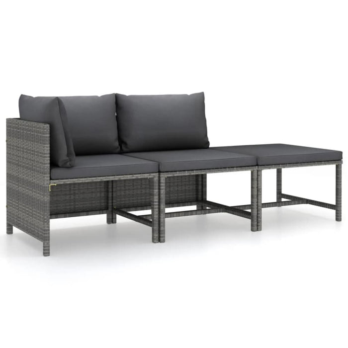 3 Piece Garden Lounge Set with Cushions Poly Rattan Grey
