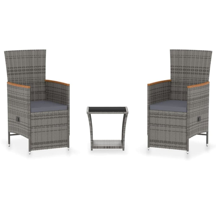 3 Piece Garden Lounge Set with Cushions Poly Rattan Grey