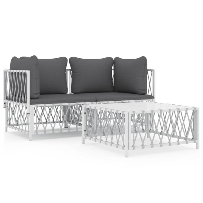 3 Piece Garden Lounge Set with Cushions White Steel Tonlnoa