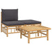3 Piece Garden Lounge Set with Dark Grey Cushions Bamboo