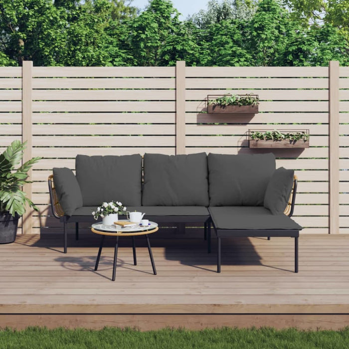3 Piece Garden Lounge Set with Dark Grey Cushions Poly