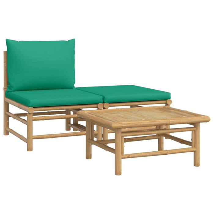3 Piece Garden Lounge Set with Green Cushions Bamboo Tlxxkb