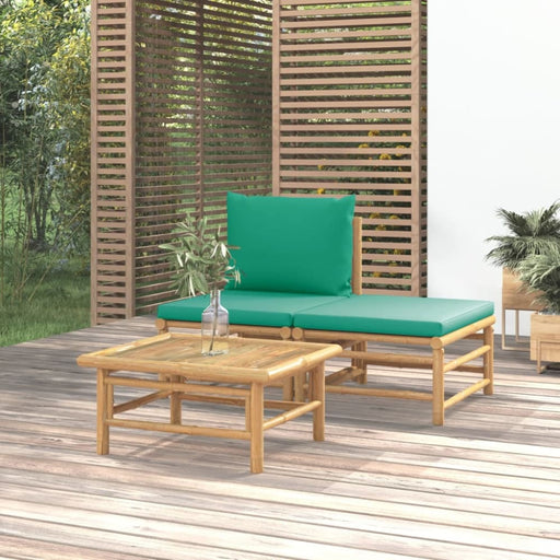 3 Piece Garden Lounge Set with Green Cushions Bamboo Tlxxkb