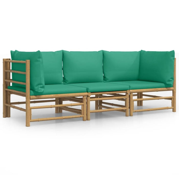 3 Piece Garden Lounge Set with Green Cushions Bamboo Toppopo